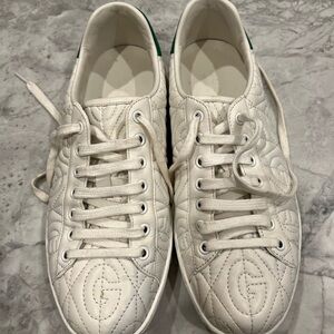Gucci White Quilted Sneakers with Green Accents